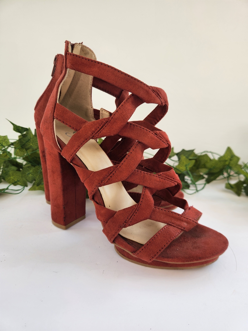 Strappy Block Heel Sandal in Rust Brown